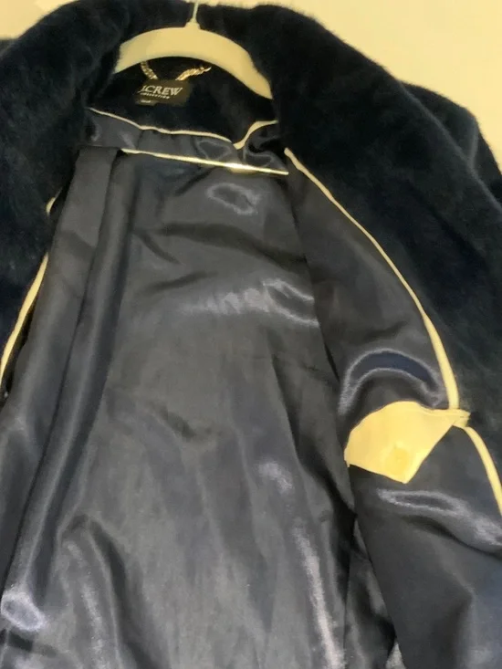 J. Crew Collection Deep Navy Faux Fur Long Coat - Picture 7 of 8